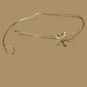 Flower Pendant Lariat ‘Zipper’ Necklace Retro